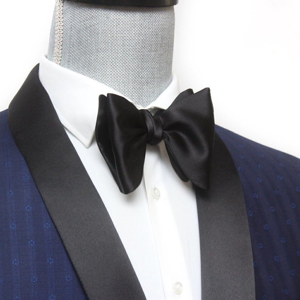 Men's Self-tied Bow Tie Black Charmeuse Silk Bow tie Big Butterfly Bow‎ tie S013